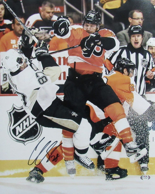 Claude Giroux Autographed 16x20 Photo Sidney Crosby Hit  Flyers PSA/DNA