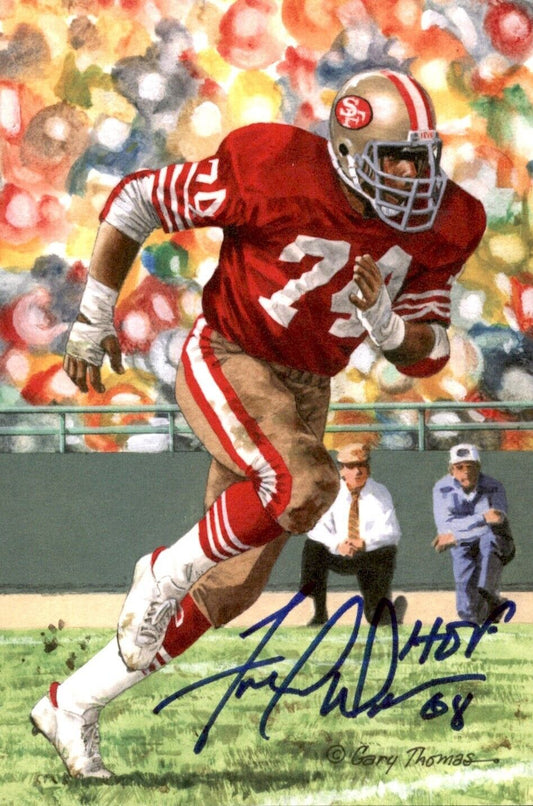Fred Dean HOF Autographed/Inscribed Goal Line Art GLAC Postcard 49ers JSA