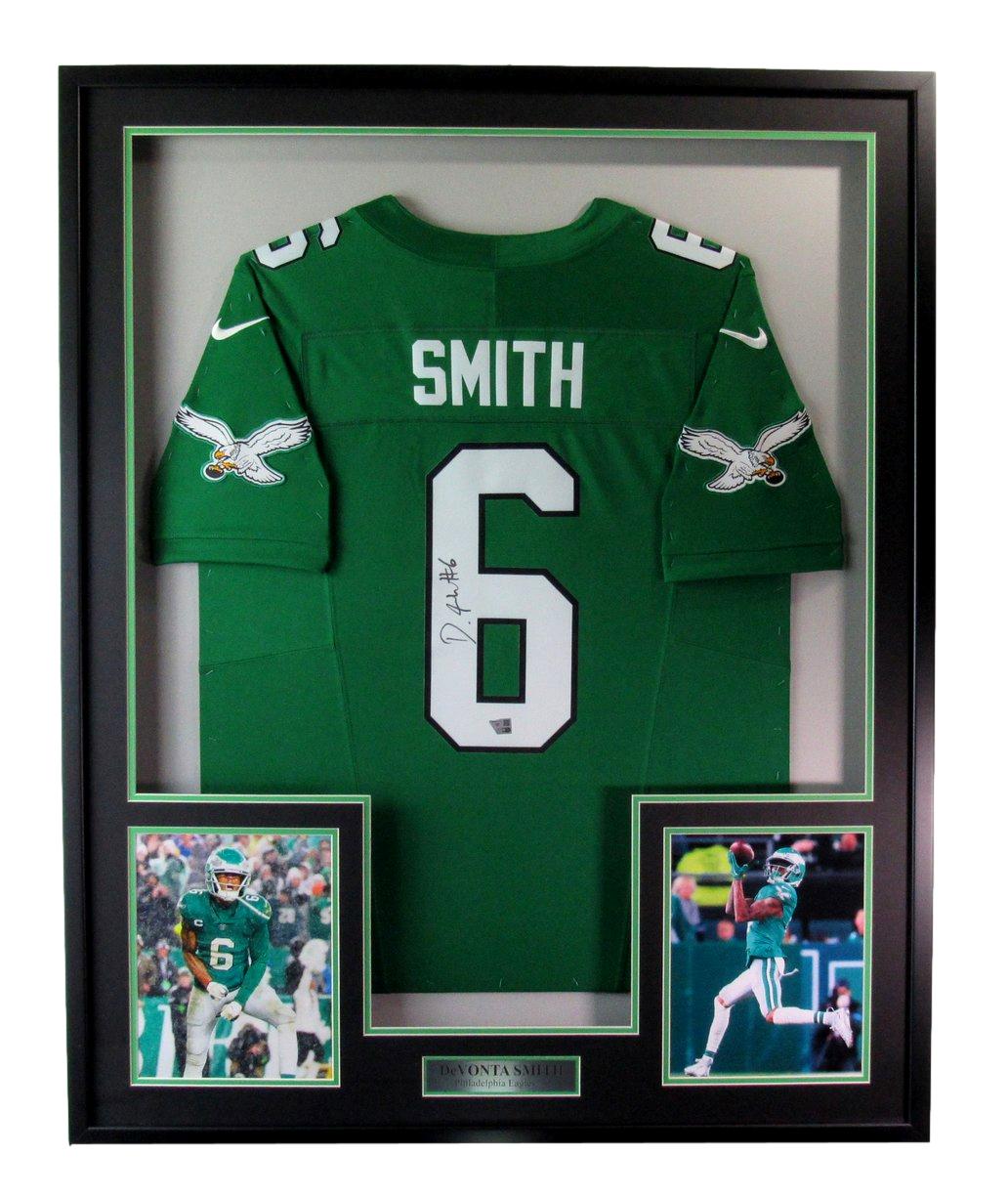 DeVonta Smith Autographed Football Jersey Eagles Framed Fanatics 193087