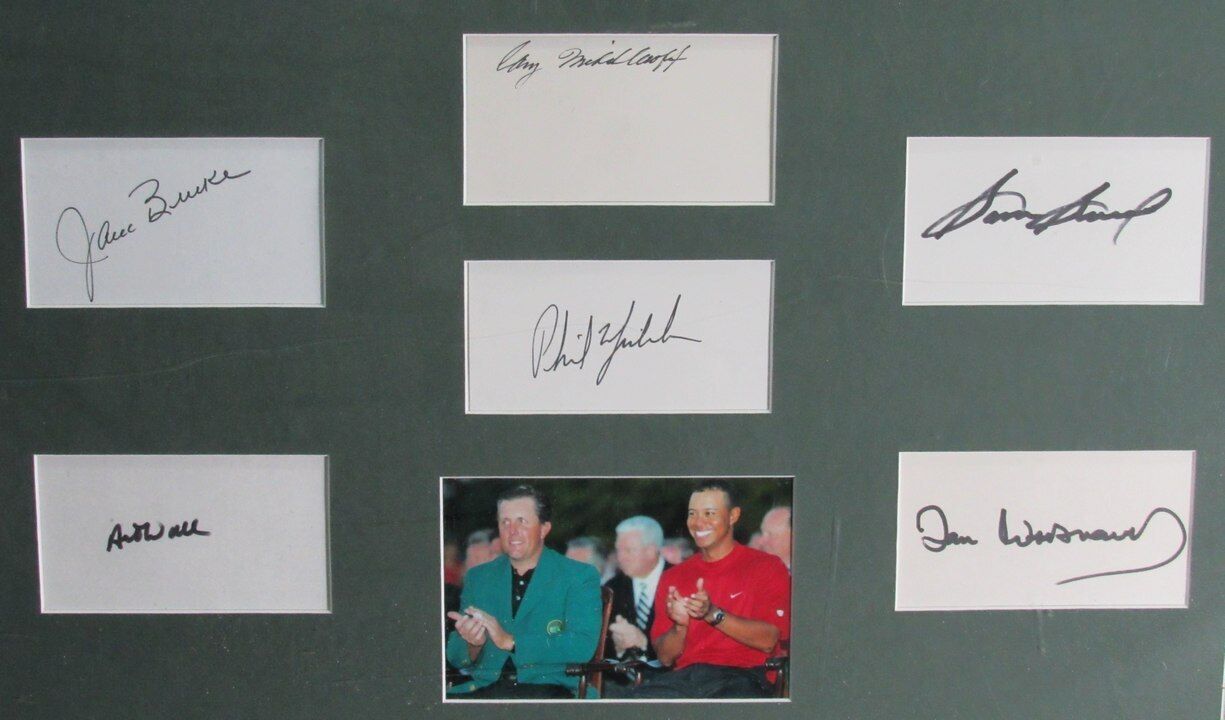 Masters Champions Multi Autographed 14 Cut Cards with Photos Framed JSA 179132