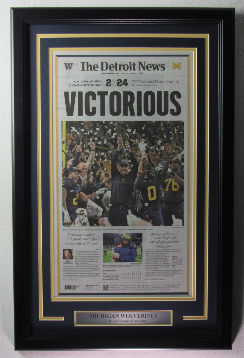 Michigan Wolverines 2024 The Detroit News National Champs Newspaper Framed 105