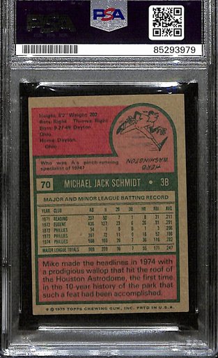 1975 Topps Mike Schmidt Phillies #70 Card Signed PSA/DNA GEM MINT 10 187949