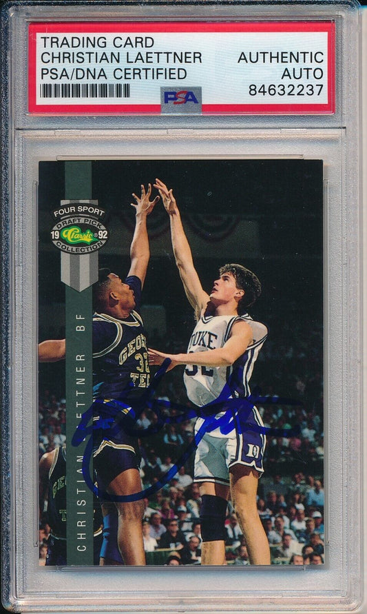 1992 Classic Four Draft Pick Christian Laettner #38 Card Signed Duke PSA/DNA