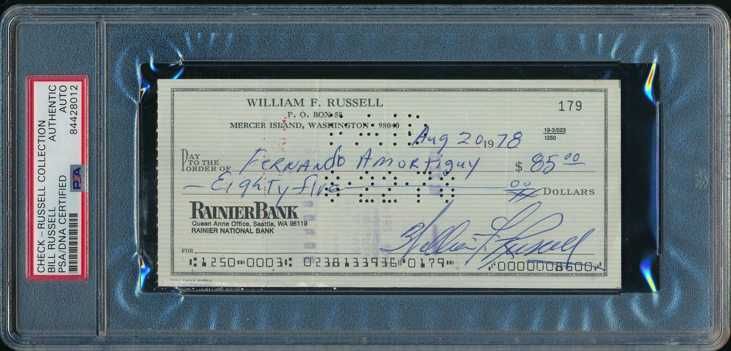 Bill Russell HOF Autographed/Signed 1978 Bank Check Boston Celtics PSA/DNA