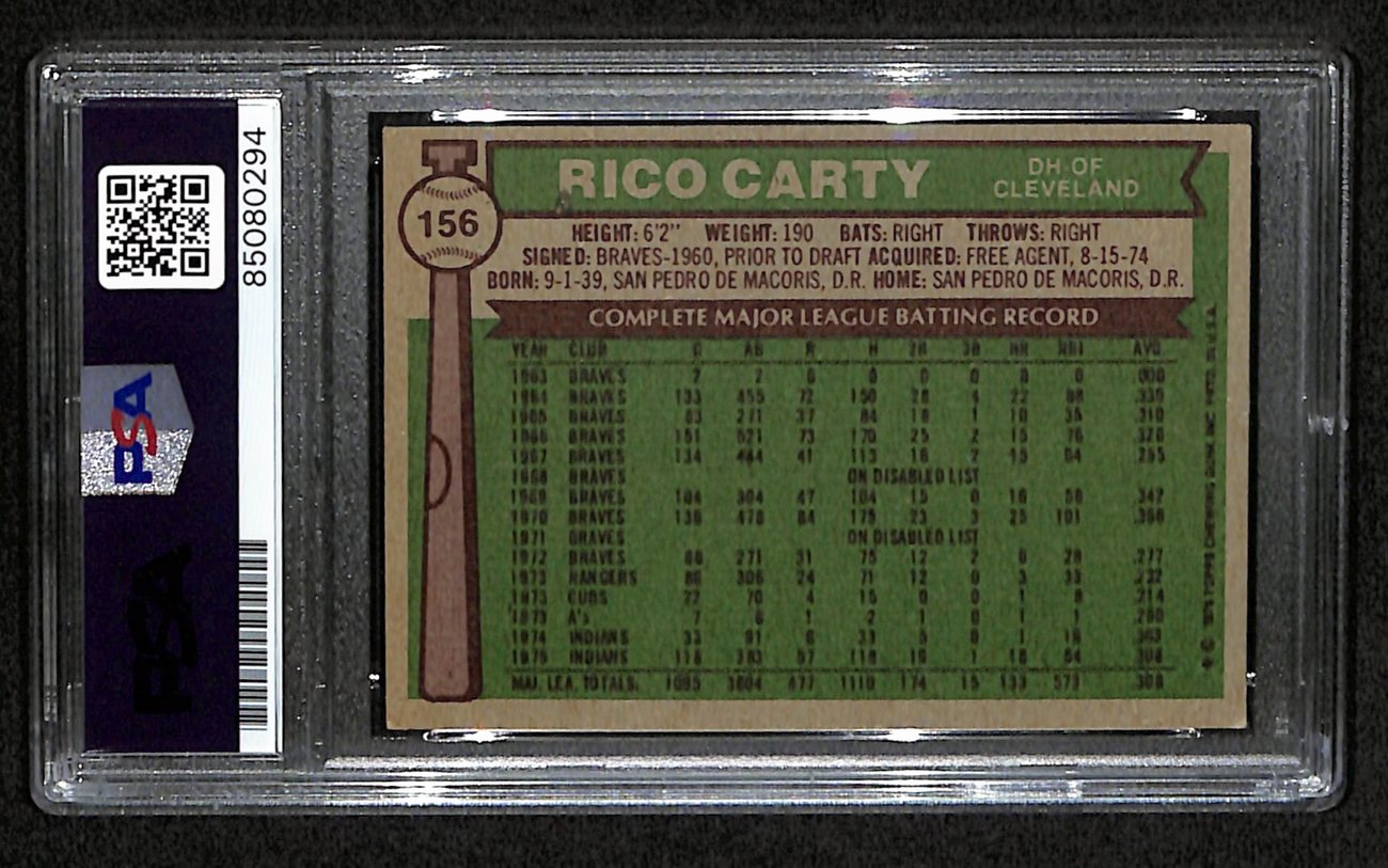 Rico Carty Signed 1976 Topps Card #156 Cleveland Indians PSA/DNA 184414
