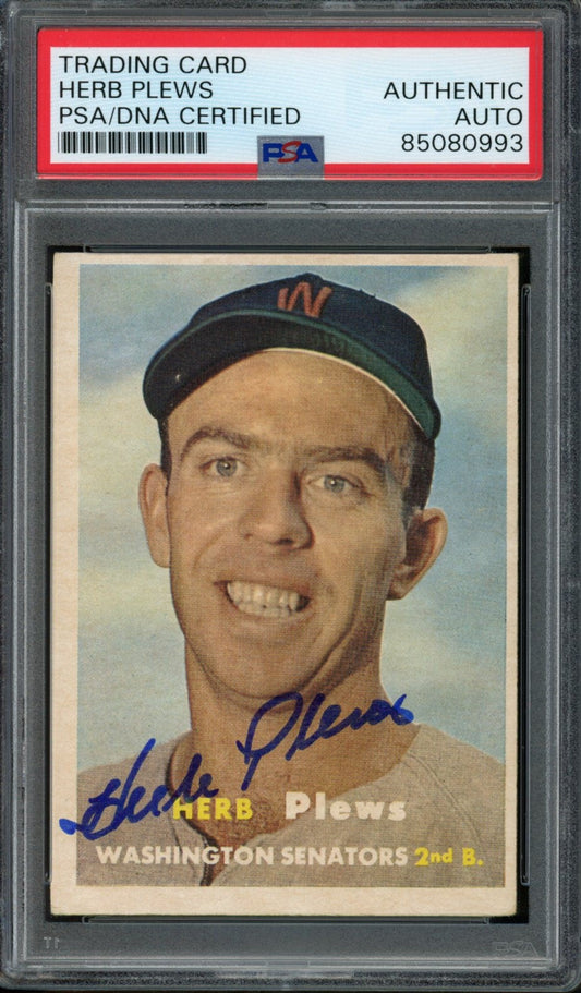 Herb Plews Signed 1957 Topps Trading Card #169 Senators PSA/DNA 183566
