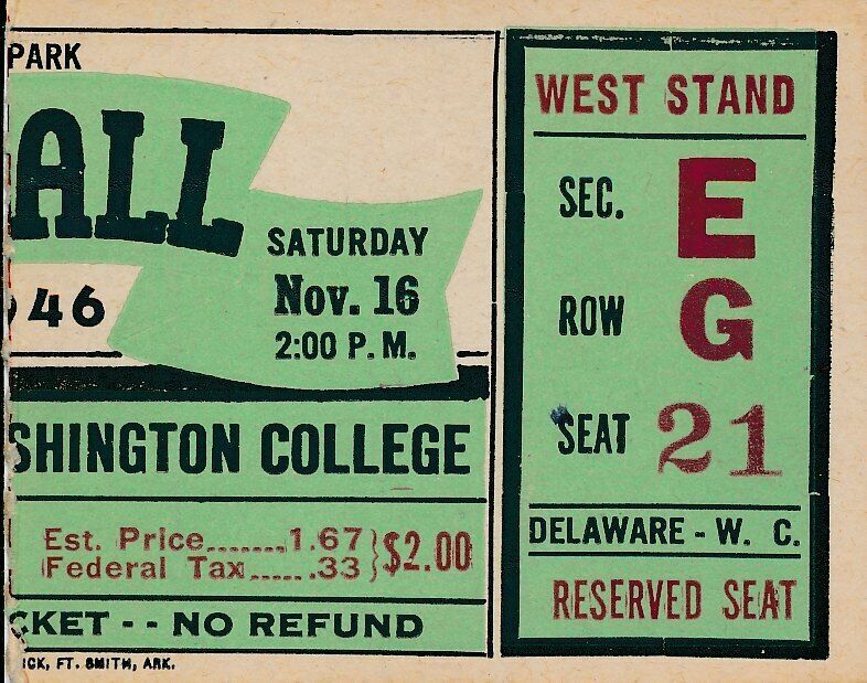 1946 Univ of Delaware vs. Washington College Football Game Ticket Stub 1440564