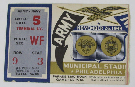 Vintage 1949 Army vs. Navy College Football Game Ticket Stub