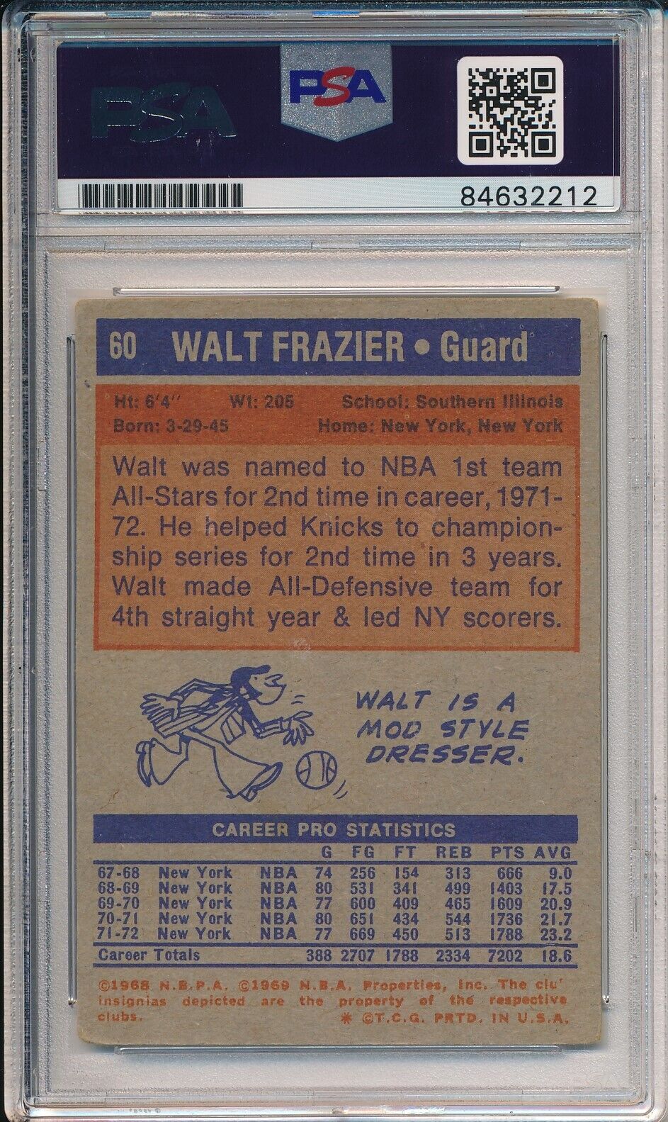 1972-73 Topps Walt Frazier HOF #60 Card Signed Knicks PSA/DNA 170657