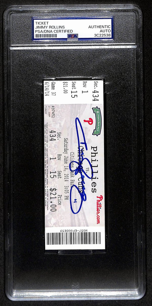 Jimmy Rollins Signed/Auto Full Ticket 6/14/2014 Phillies vs. Cubs PSA/DNA 193385