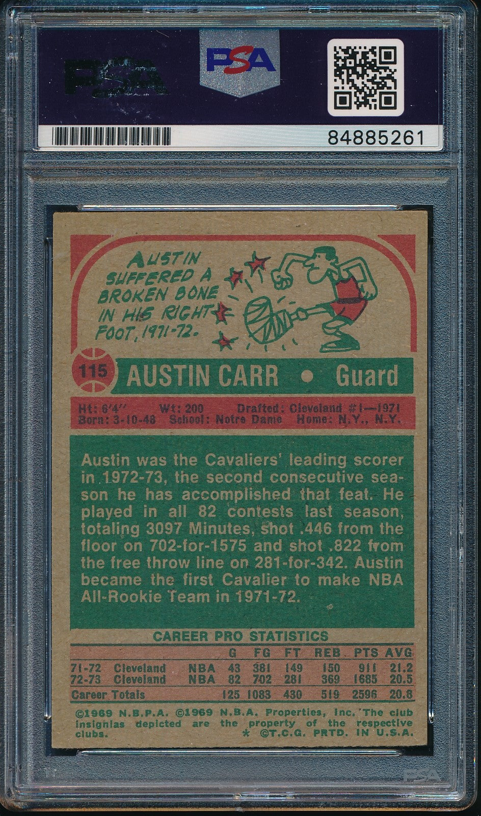 Austin Carr Cavaliers Autographed 1973-74 TOPPS Card #115 PSA/DNA 182132