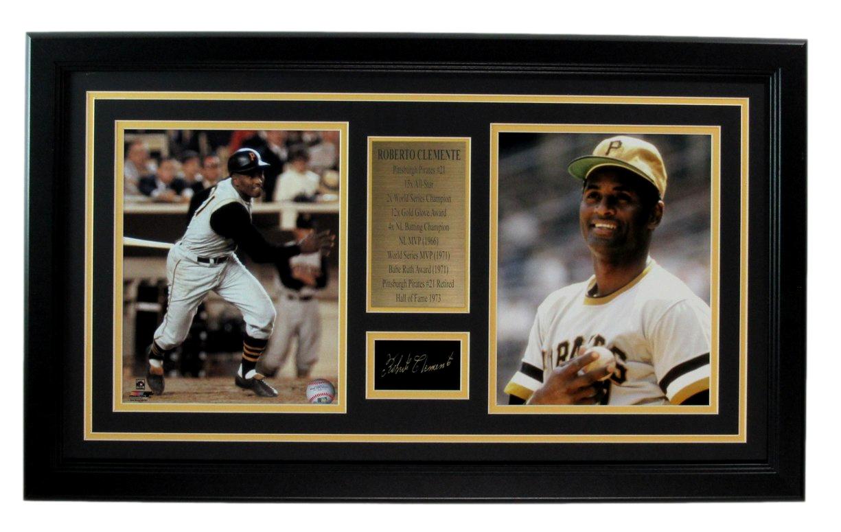 Roberto Clemente Laser Engraved Signature w/ Photo Collage Pirates Framed 191615