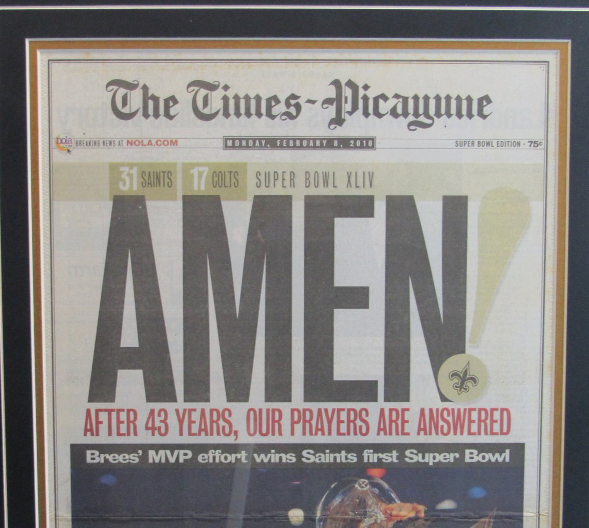 The Times Picayune Newspaper Saints Super Bowl XLIV Champs Framed 136614