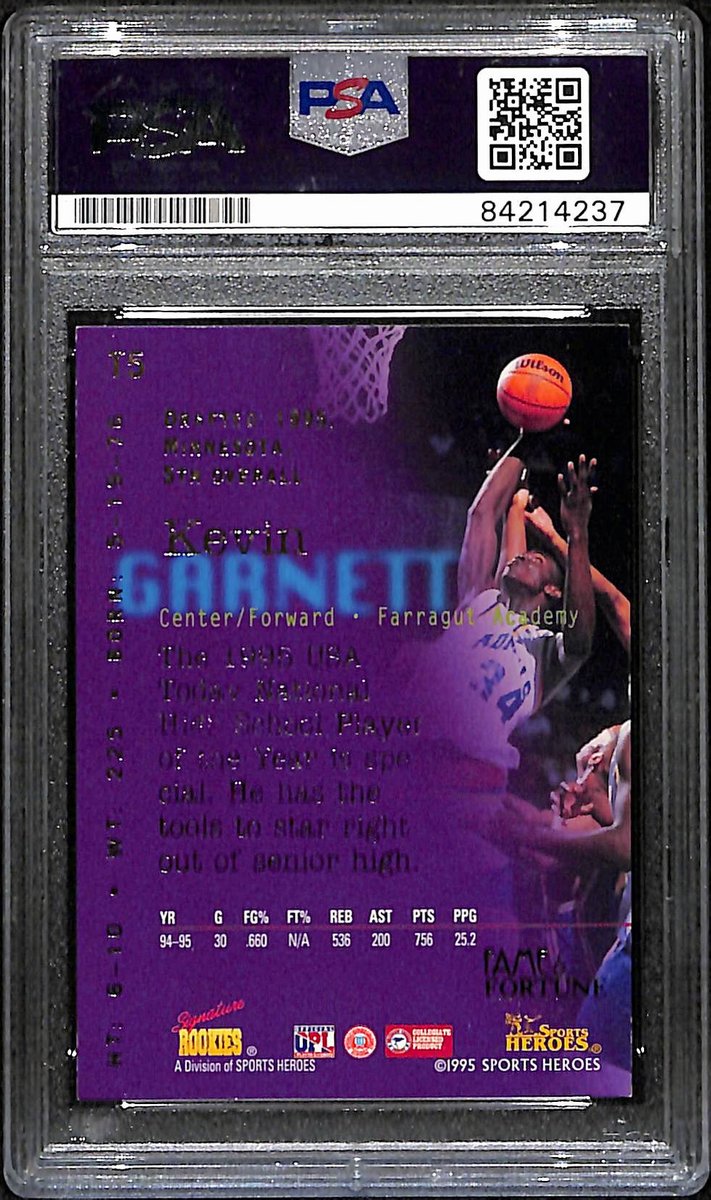 Kevin Garnett HOF Signed/Auto 1995 Signature Rookies Card #T5 PSA/DNA 193462