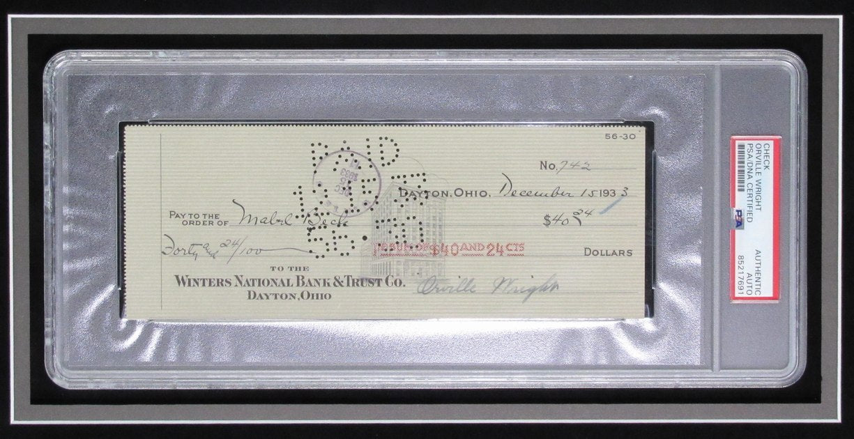 Orville Wright Signed/Autographed Bank Check with Photos Framed PSA/DNA 192193