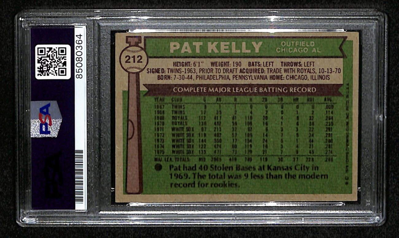 Pat Kelly Signed 1976 Topps Card #212 Kansas City Royals PSA/DNA 184389