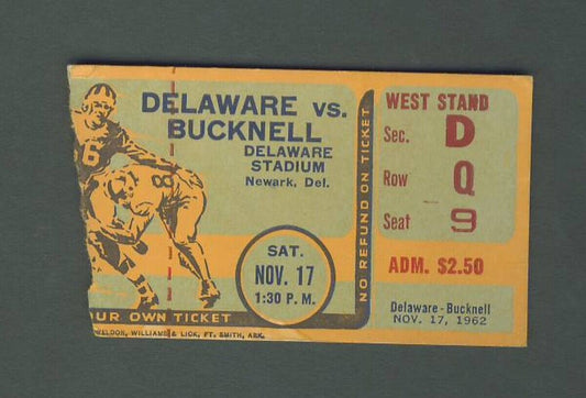 Delaware Football Ticket Stub 11/17/1962 vs. Bucknell 142246