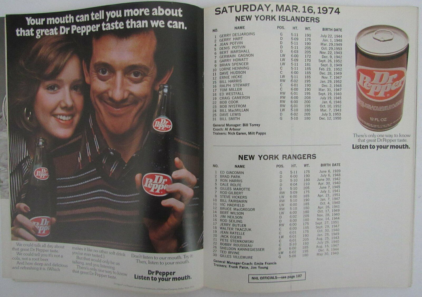 1973 New York Islanders Goal Magazine Late Season 144821
