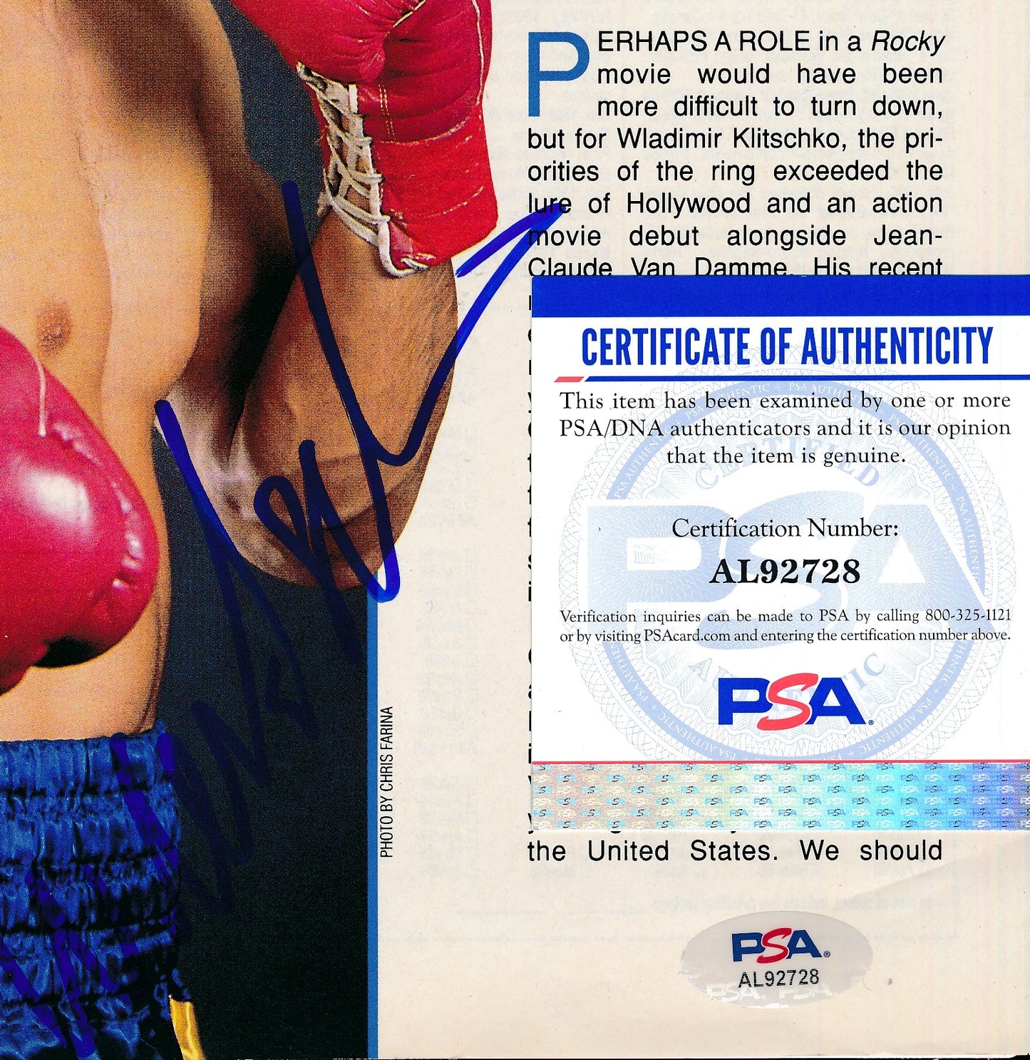 Wladimir Klitschko Signed 8x11 Magazine Photo Boxing Champ PSA/DNA 186346