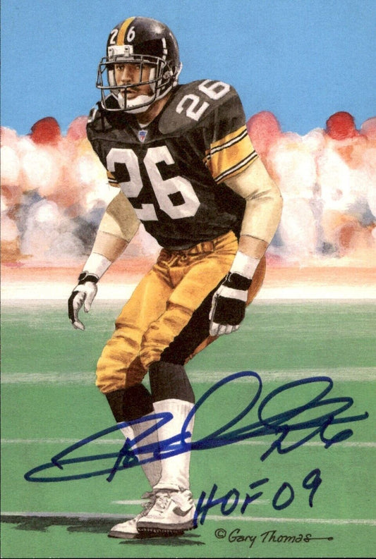 Rod Woodson HOF Autographed/Inscribed Goal Line Art GLAC Postcard Steelers JSA
