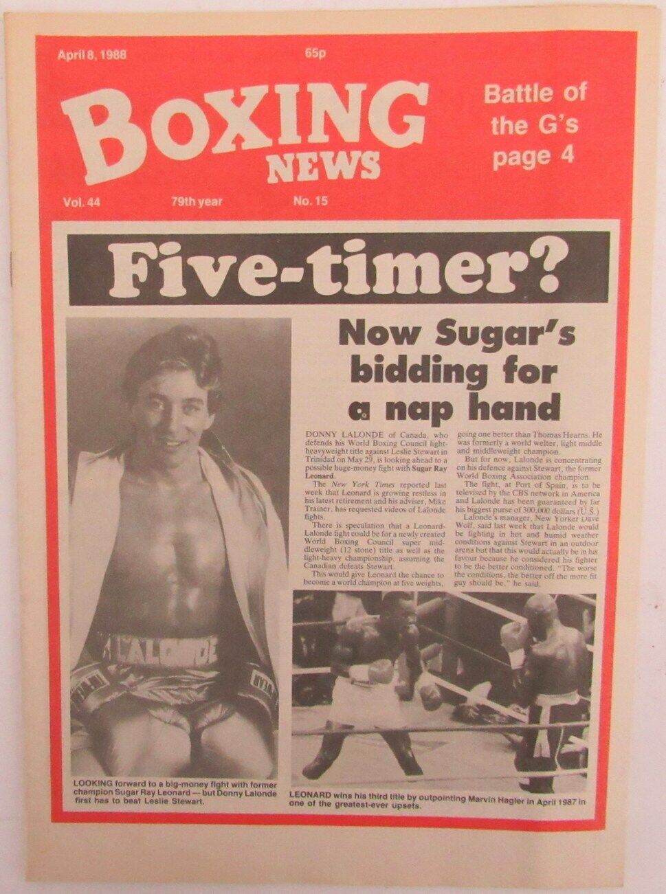 April 8, 1988 Boxing News Magazine Sugar Ray Leonard Donny Lalonde 167728