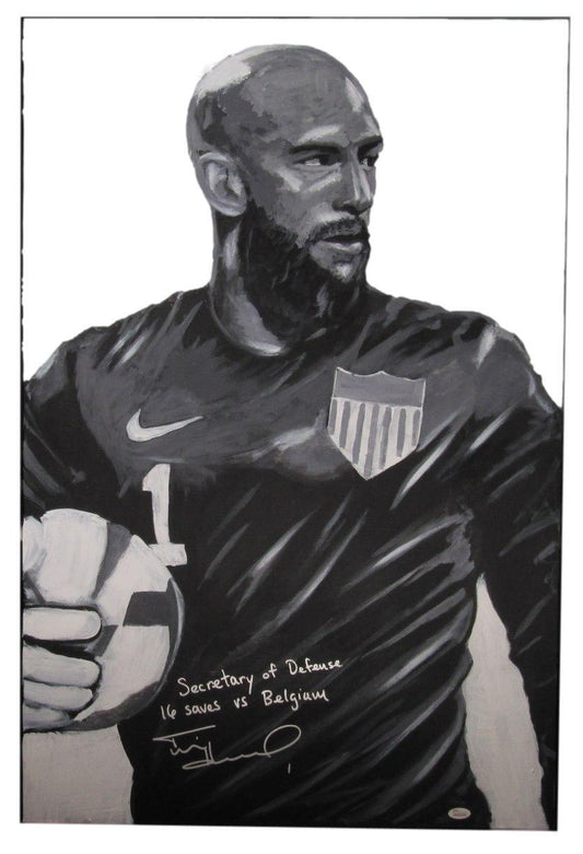 Tim Howard Autographed 24x36 B/W Canvas Original Painting U.S. Men's Soccer JSA