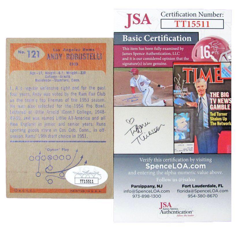 1955 Bowman Andy Robustelli LA Rams HOF Signed/Autograph Football Card JSA