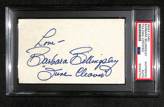 Barbara Billingsley Signed/Inscr 3x5 Index Card "Leave It To Beaver" PSA/DNA 4