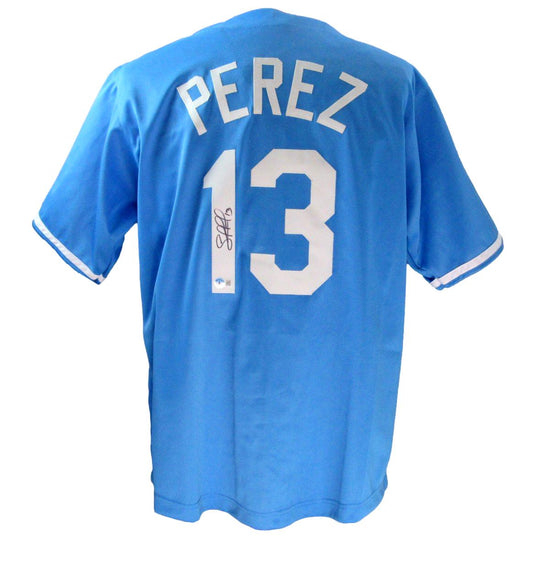 Salavador Perez Signed Lt. Blue Custom Baseball Jersey KC Royals Beckett 186591