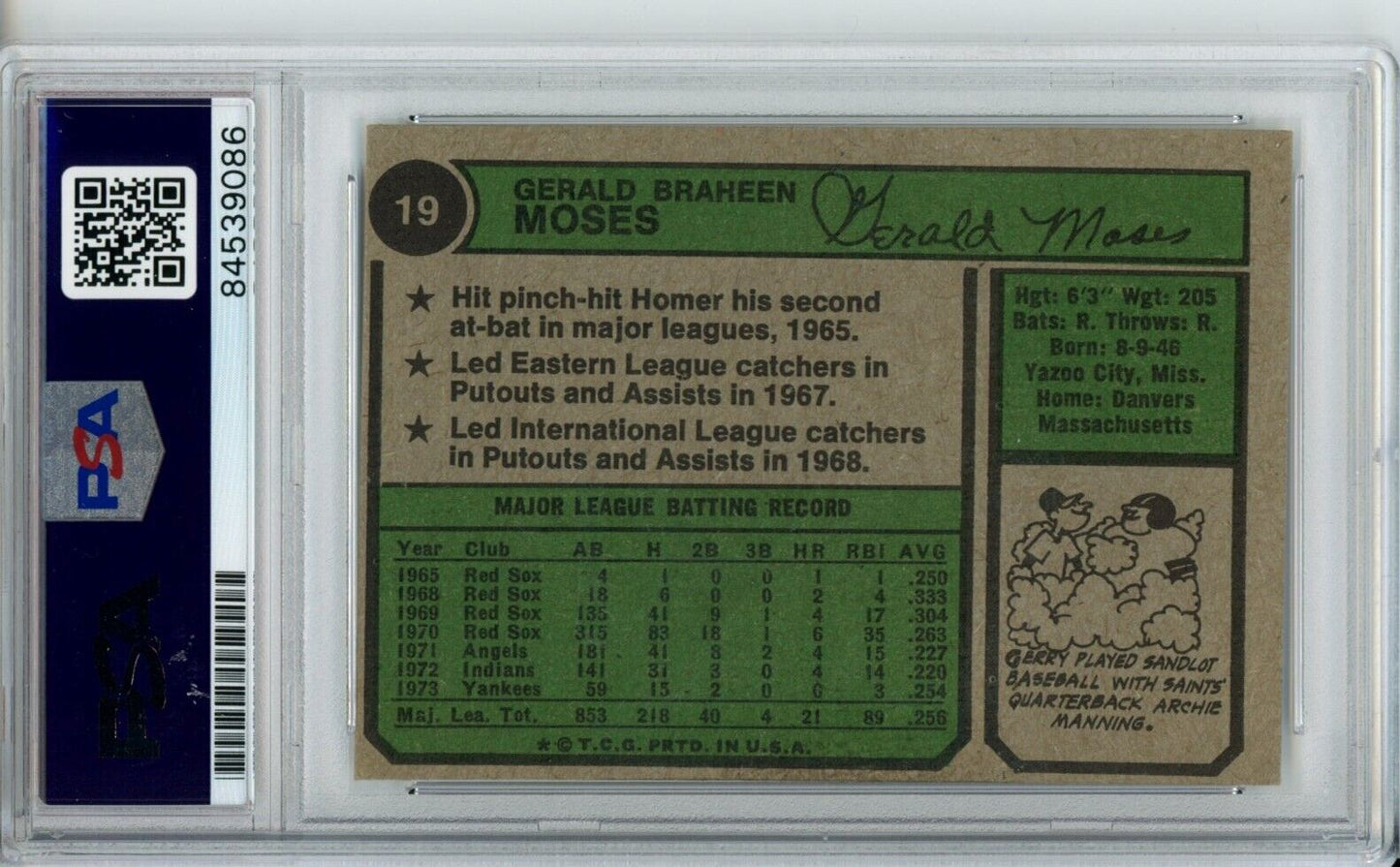 Gerry Moses Yankees Signed/Autographed 1974 TOPPS Card #19 PSA/DNA 166847