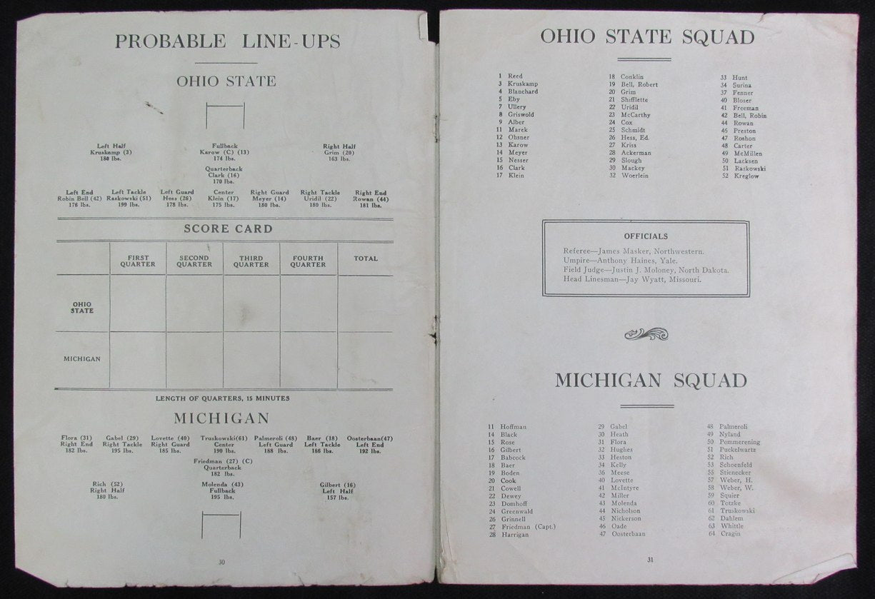 1926 Michigan vs. Ohio State The Game Scorecard 187631