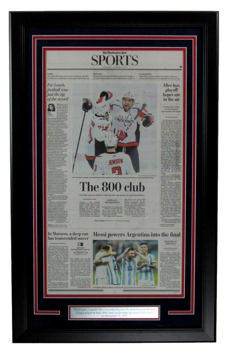 2022 Washington Post Newspaper Alex Ovechkin 800 Career Goals Framed 176440