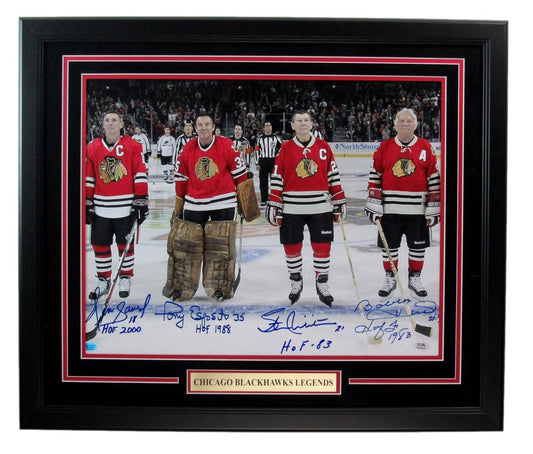 Hull/Mikita/Esposito/Savard Multi-Signed 16x20 Photo Blackhawks Framed PSA/DNA