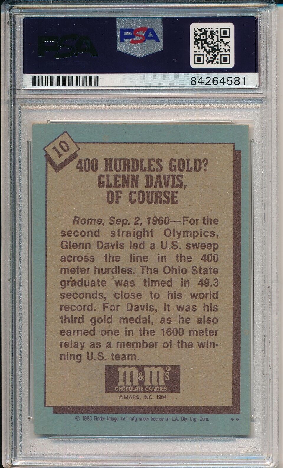 Glenn Davis Olympic Champ Signed/Auto 1983 M&M's Card #10 PSA/DNA 156717