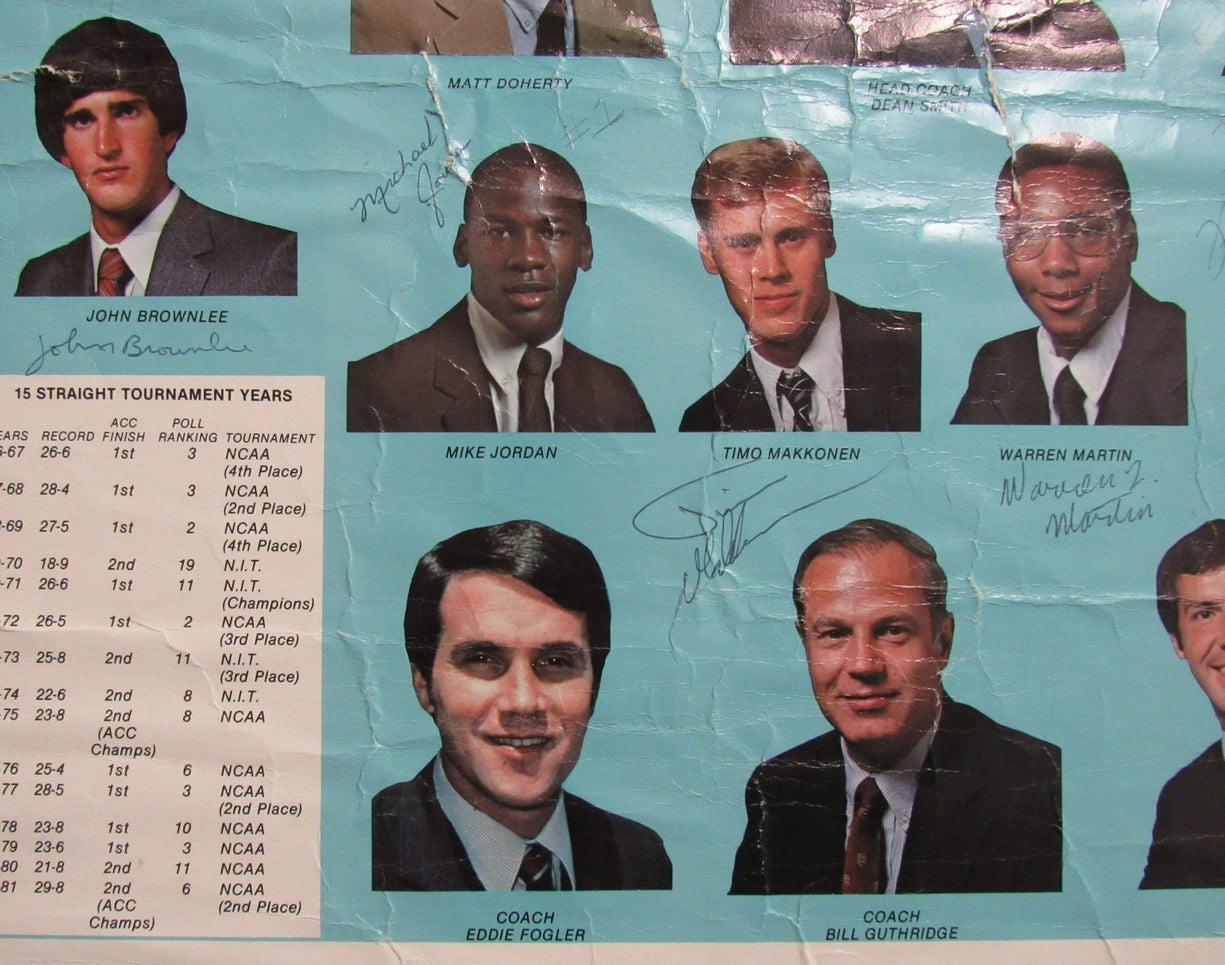 Michael Jordan full signature 1981-82 UNC multi-signed Team Schedule Poster JSA