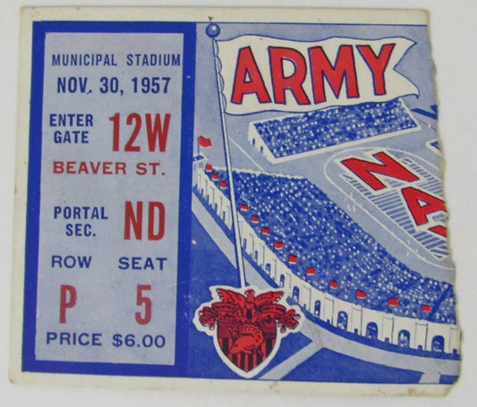 Vintage 1957 Army vs. Navy College Football Game Ticket Stub