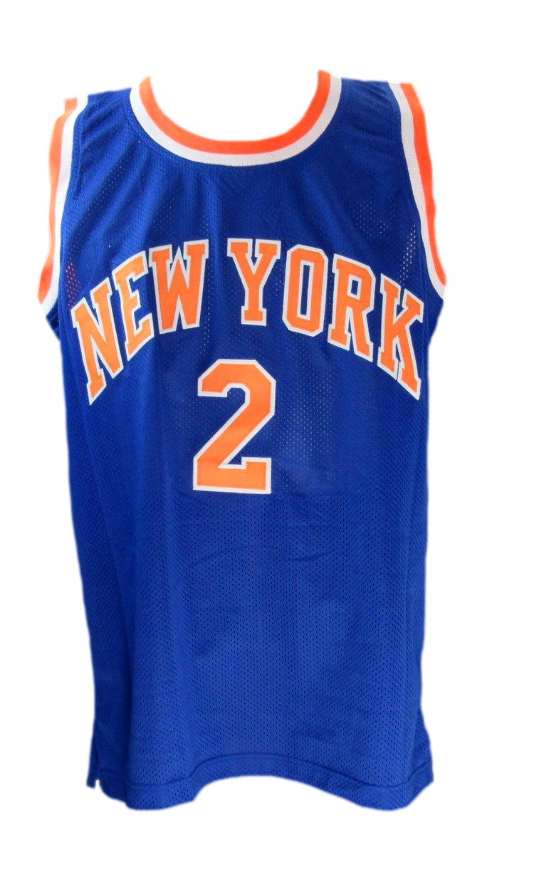 Larry Johnson Signed Blue Custom Basketball Jersey NY Knicks Beckett 186592