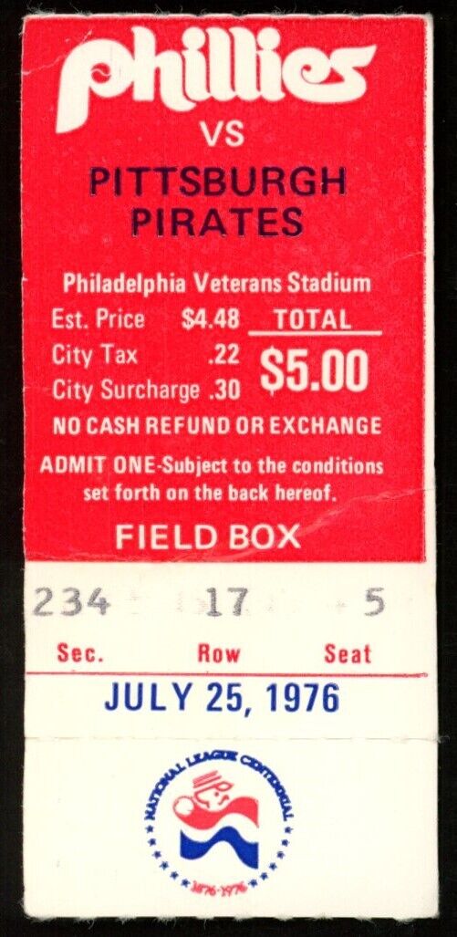 July 25, 1976 Phillies vs. Pirates Ticket Stub Schmidt hits HR #119 176814