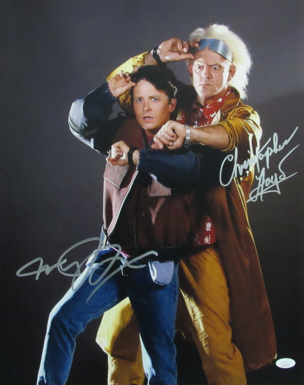 Michael J Fox/Christopher Lloyd Sign/Auto 16x20 Photo Back to Future JSA 174004