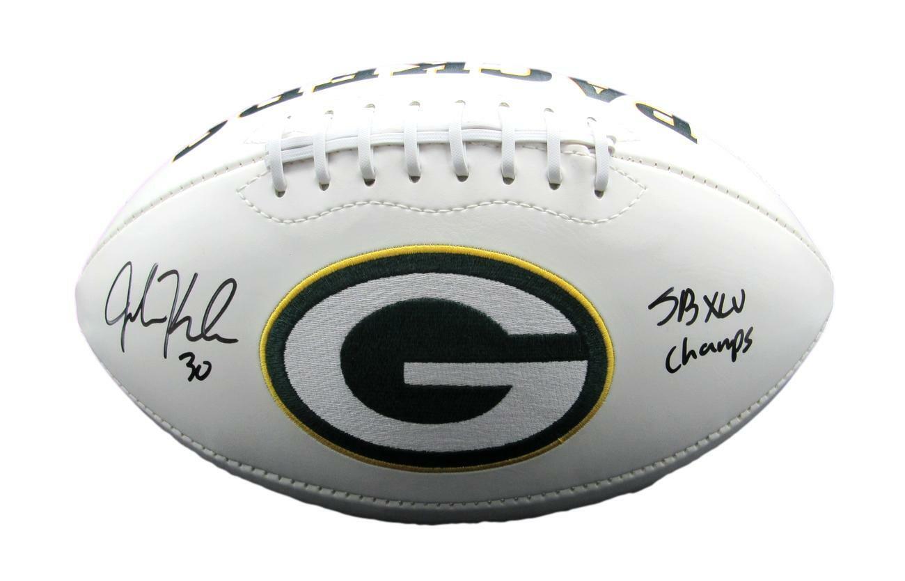 John Kuhn Signed/Inscribed "SB XLV Champs" Packers Logo Football JSA 156760