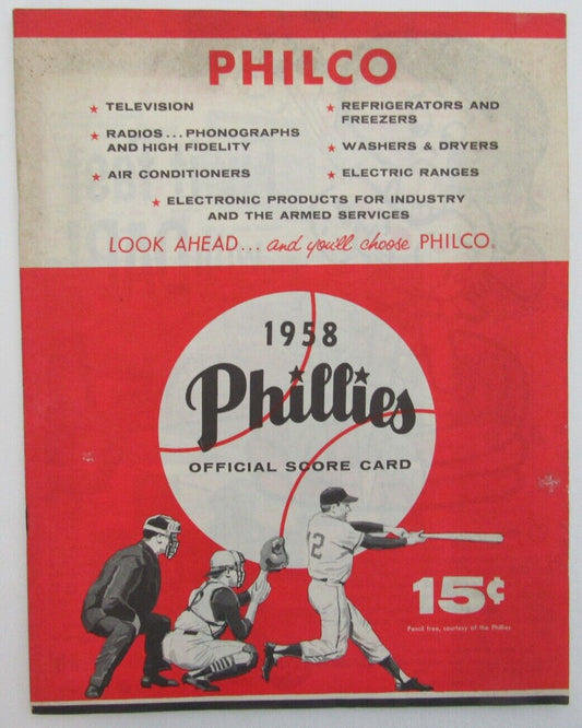 1958 Phillies Scorecard/Program vs. Cardinals Scored Ashburn/Musial 157808