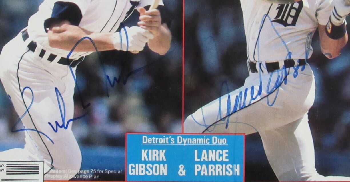 Kirk Gibson/Lance Parish Autographed 1985 Baseball Illustrated Magazine JSA