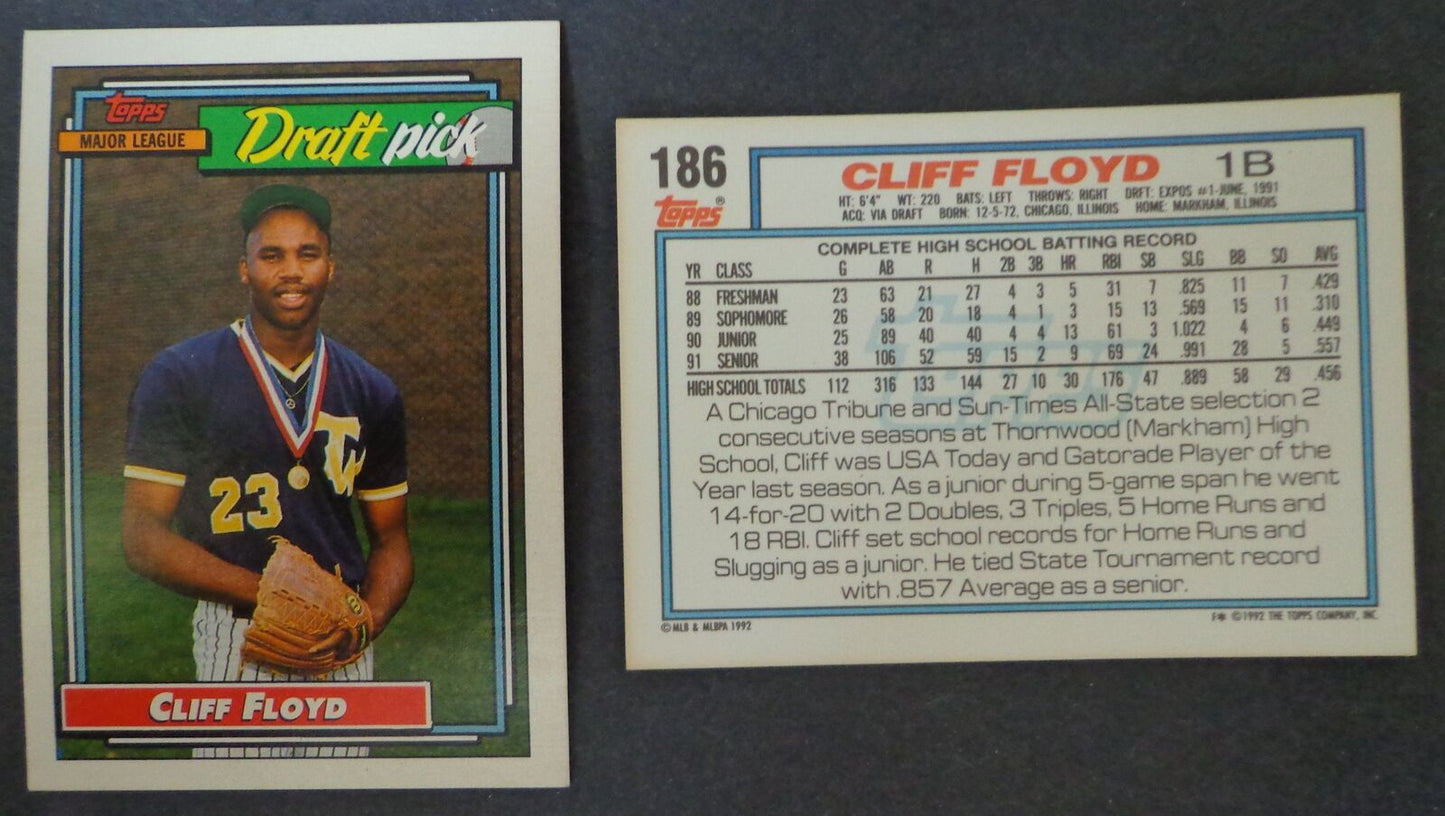 Lot of (409) 1992 TOPPS #186 Cliff Floyd Montreal Expos Rookie Cards 181093