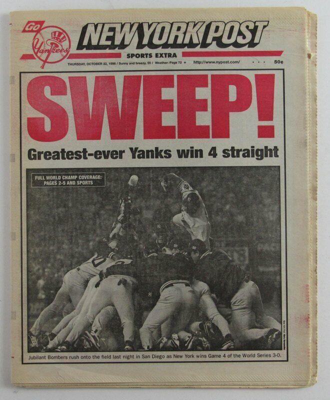 "Yankees Sweep" New York Post Oct 22, 1998 Newspaper 140370