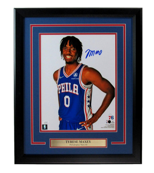 Tyrese Maxey Signed 11x14 Photo Philadelphia 76ers Framed JSA 186397