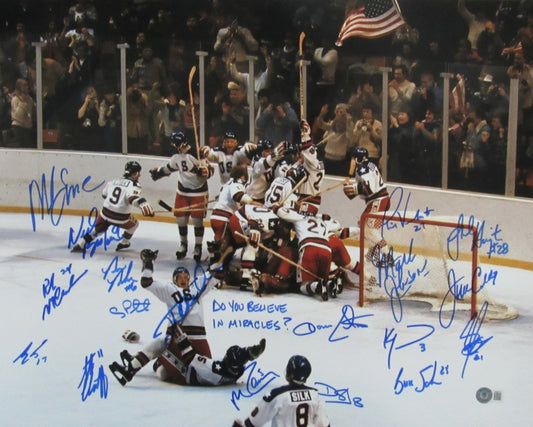 1980 Miracle on Ice Team Signed (18 Signatures) 16x20 Photo Beckett 193288