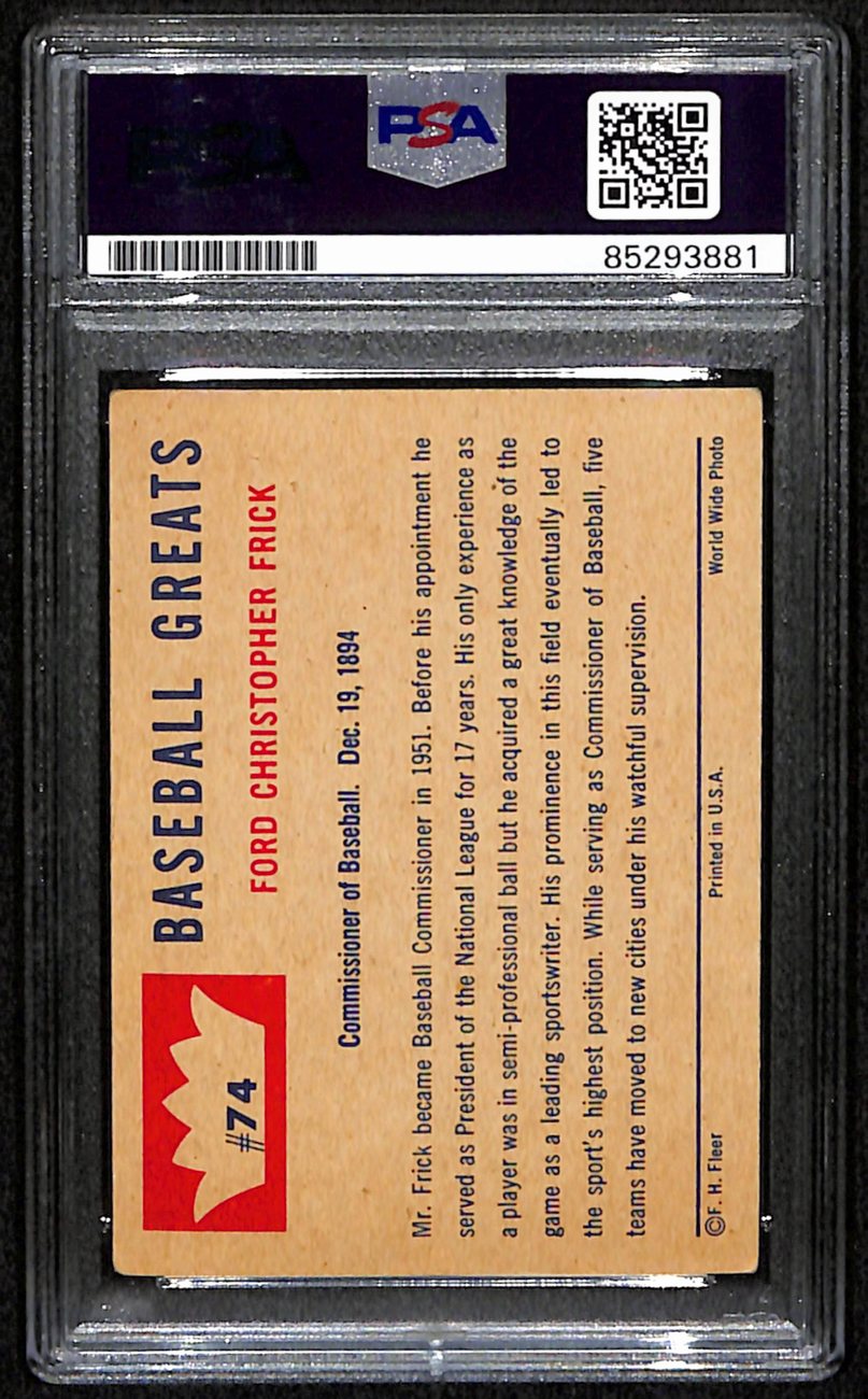 Ford Frick HOF Signed/Auto 1960 Fleer Card #74 MLB Commissioner PSA/DNA 190895