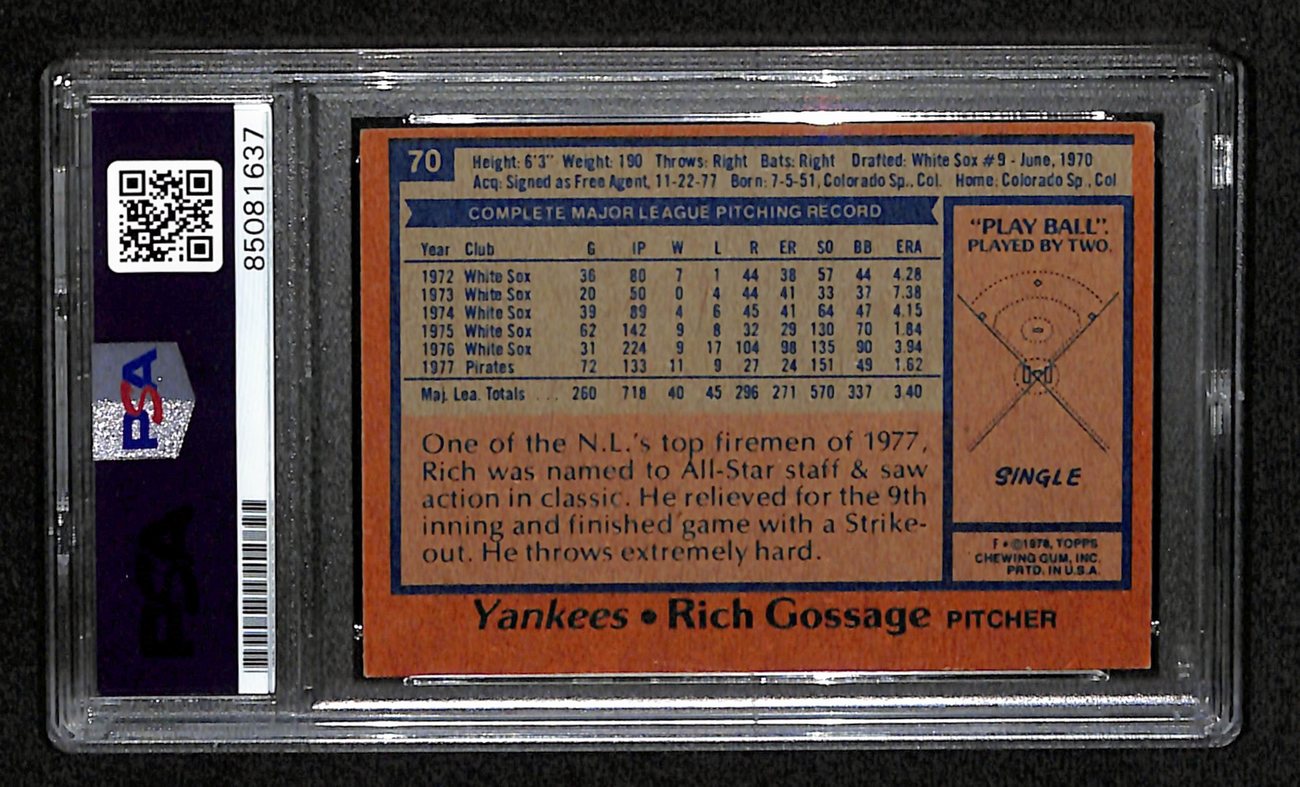 Rich Gossage Signed 1978 Topps Card #70 New York Yankees PSA/DNA 184511