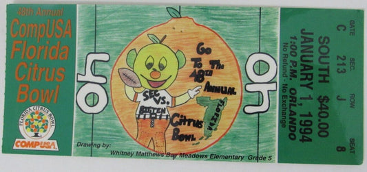 1994 Florida Citrus Bowl Football Game Ticket Stub Penn State vs. Tennessee