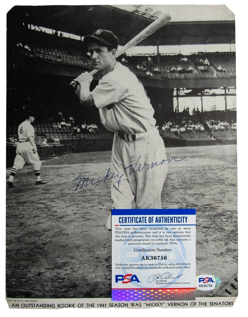 Mickey Vernon Autographed 7.5x10 Baseball Magazine Insert Photo Senators PSA/DNA